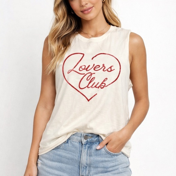 Spiritual Gangster Tops - Spiritual Gangster Lovers Club Muscle Tank NWT Large Cream Red Graphic MSRP $64